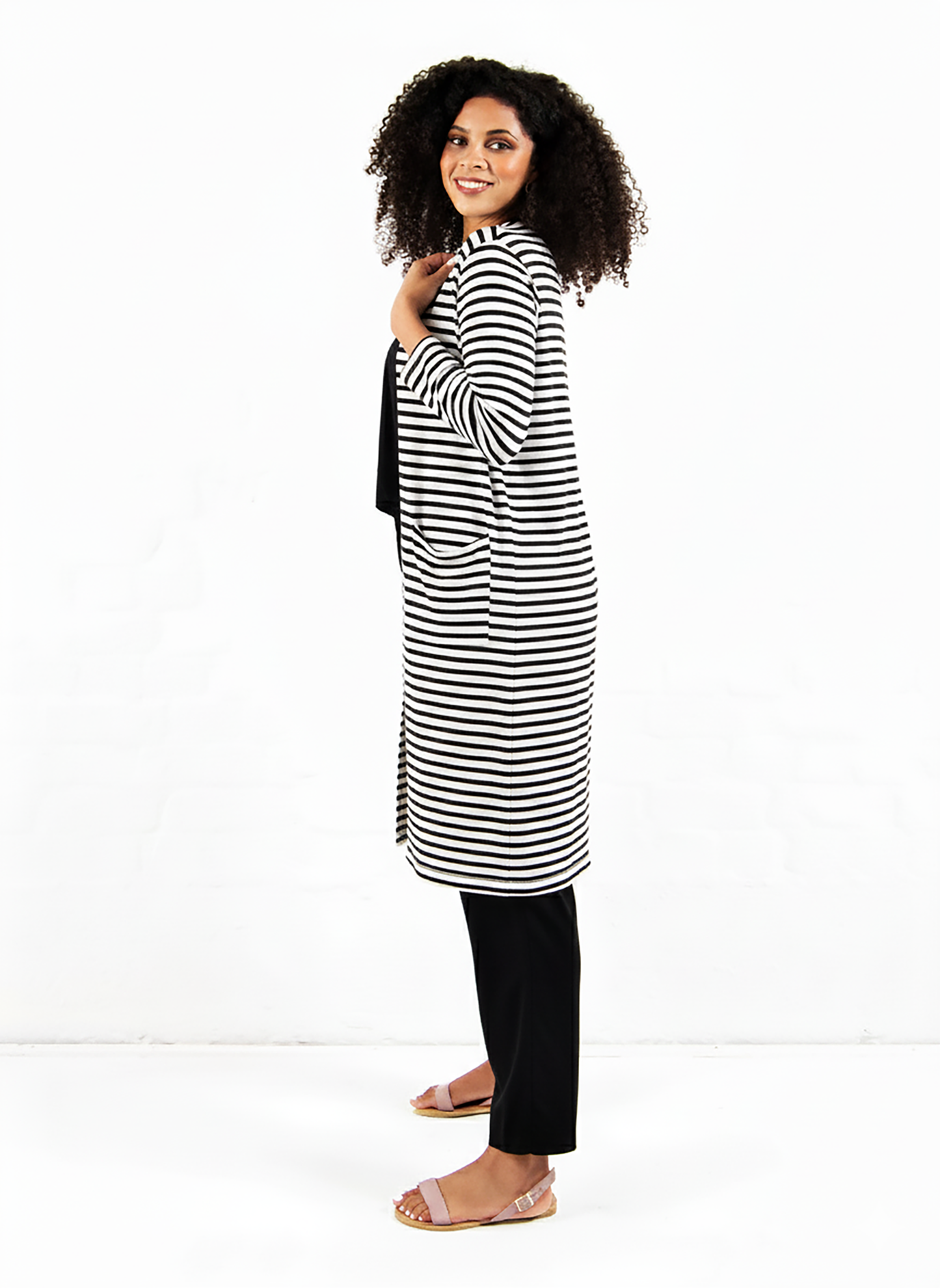 Nicolette Cardigan in  black & white Stripe