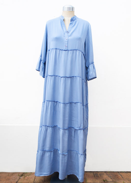 Octavia maxi tiered dress in Storm Blue size 34