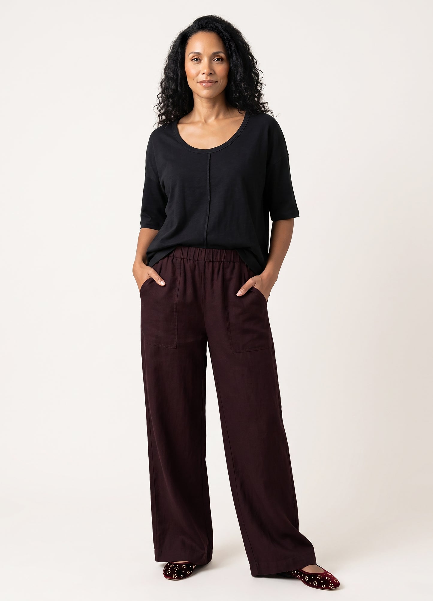 Pippa wide-leg Trousers in Black Cherry