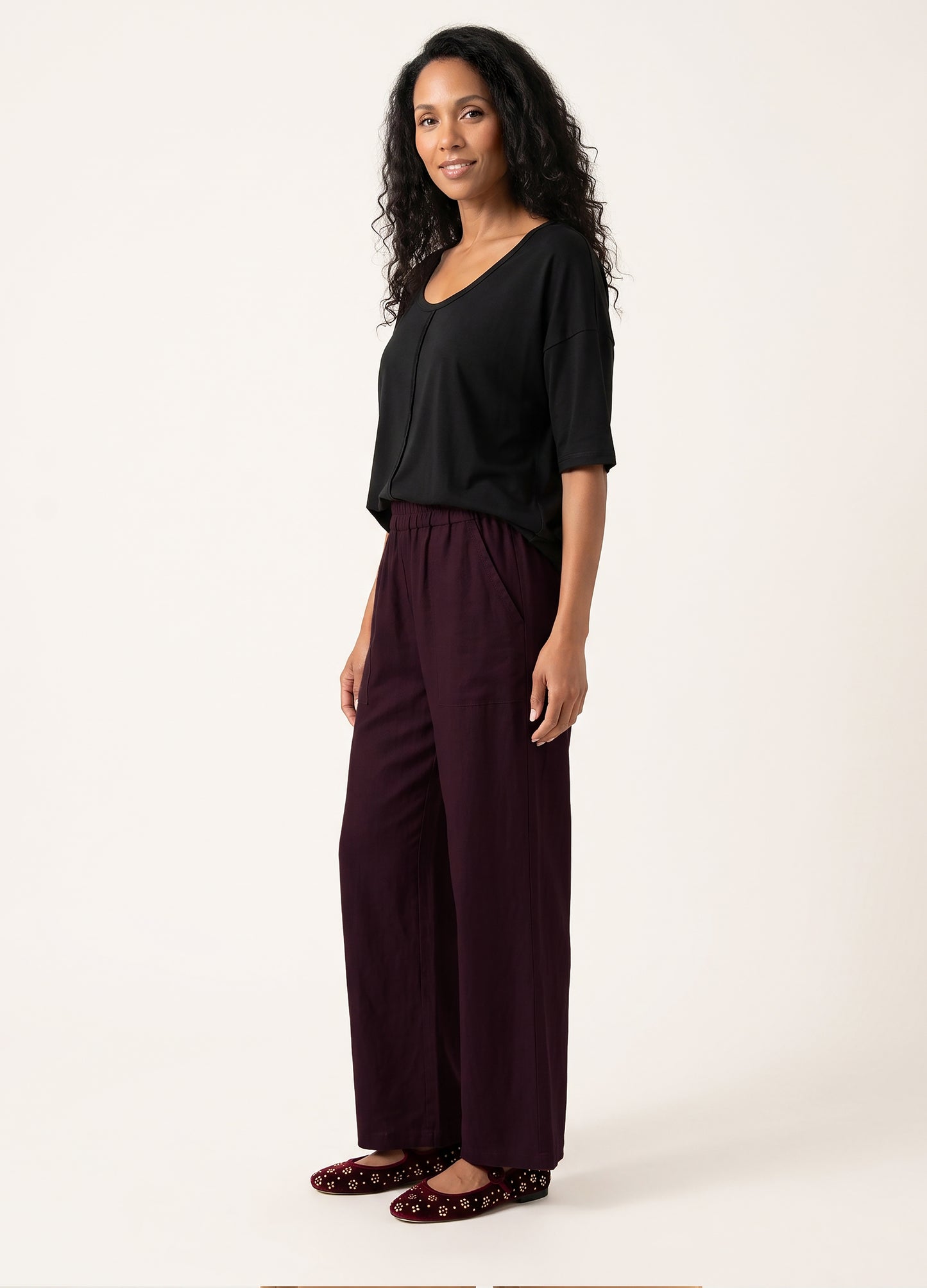 Pippa wide-leg Trousers in Black Cherry