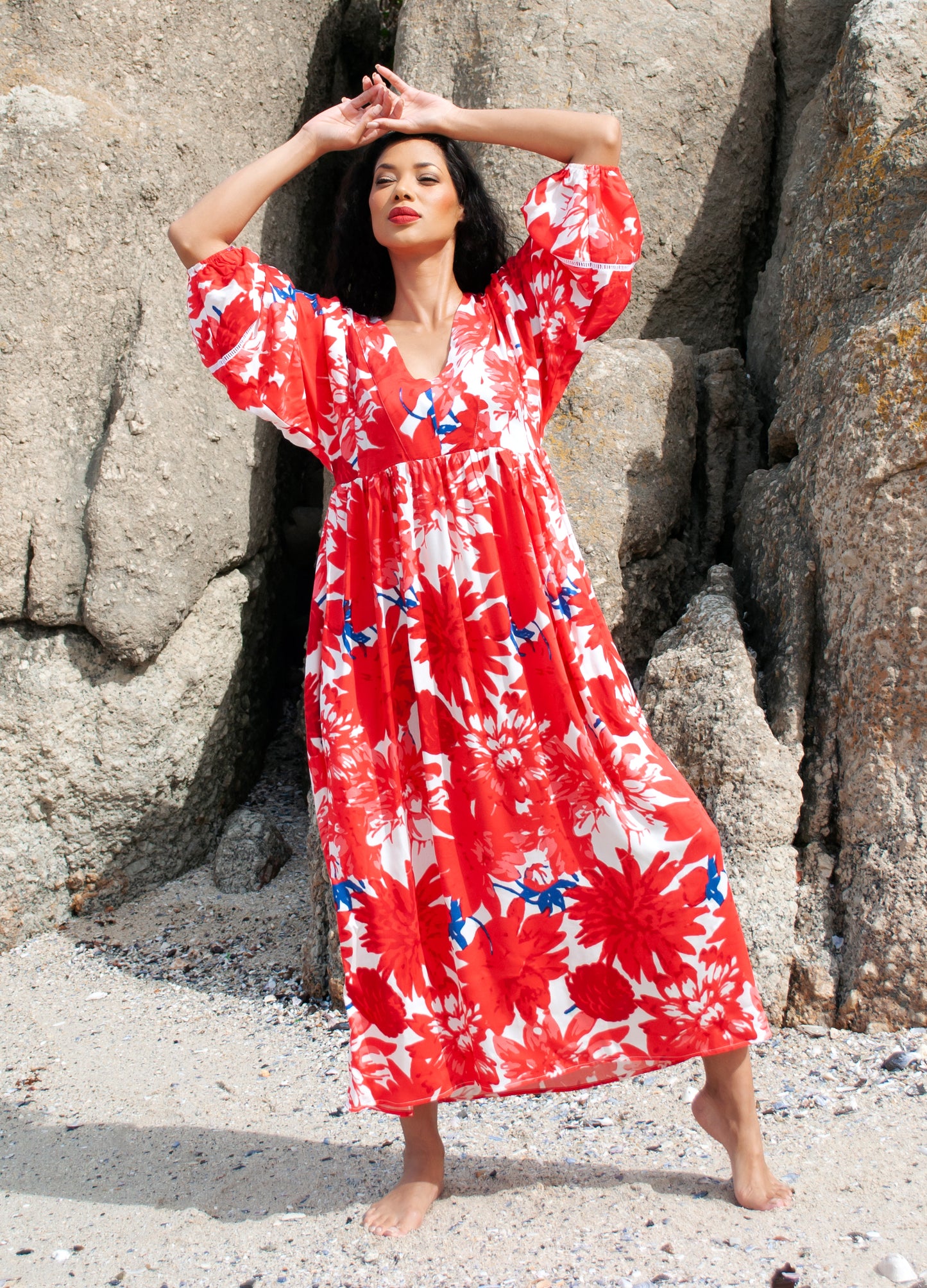 Poppy kaftan dress in red Papavero print