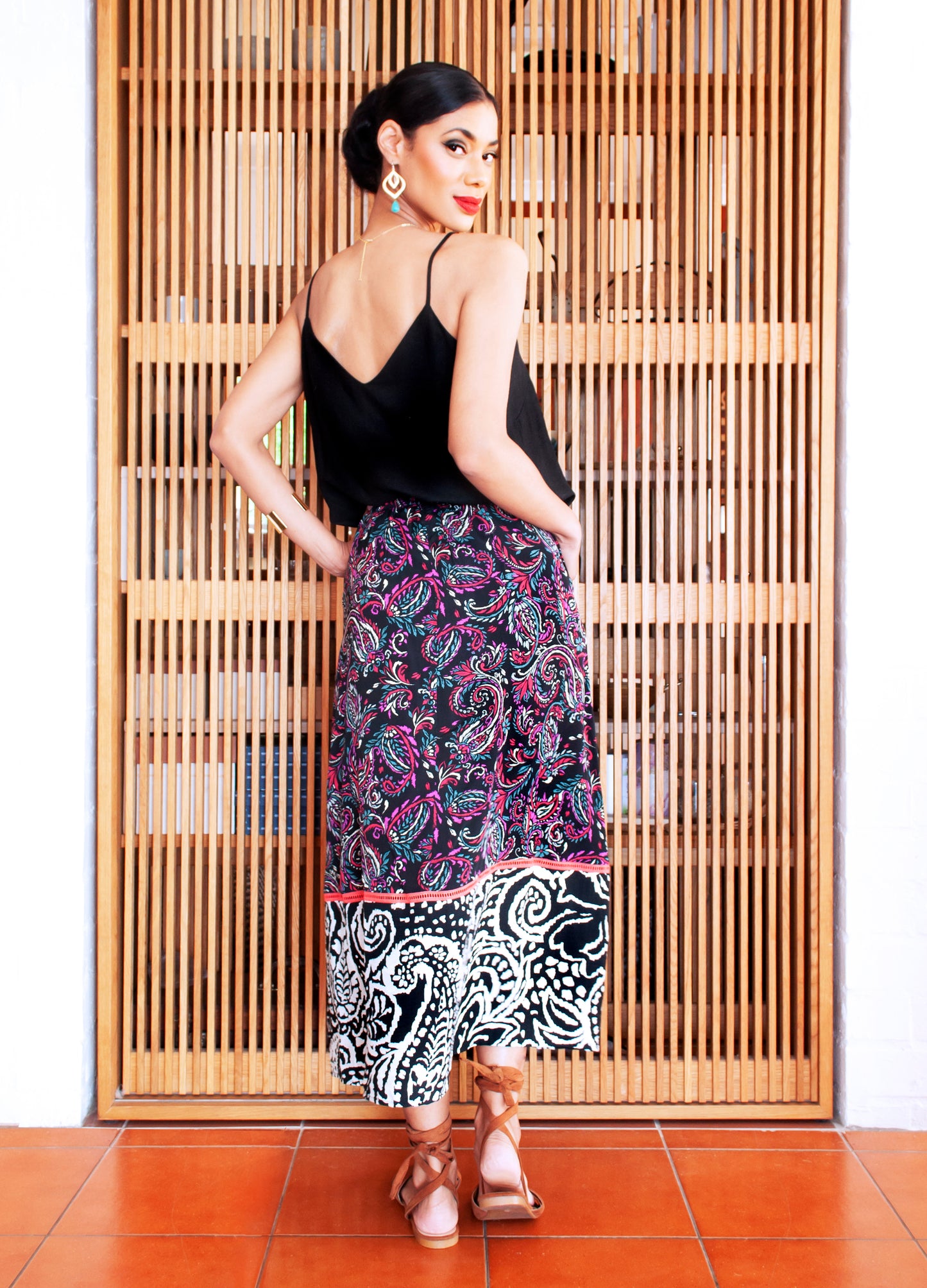 Rosa swing skirt in black Paisley Dreams print