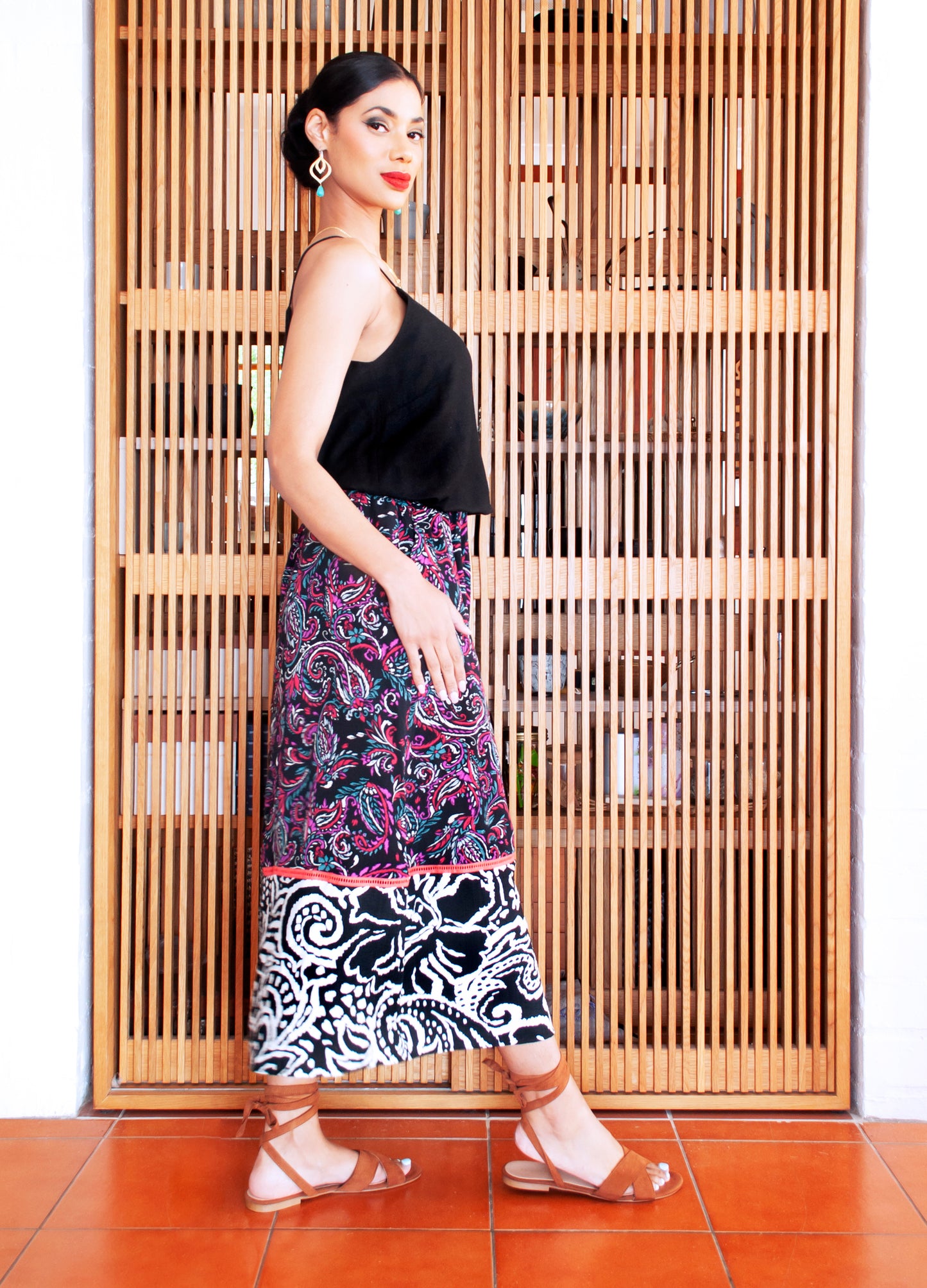 Rosa swing skirt in black Paisley Dreams print