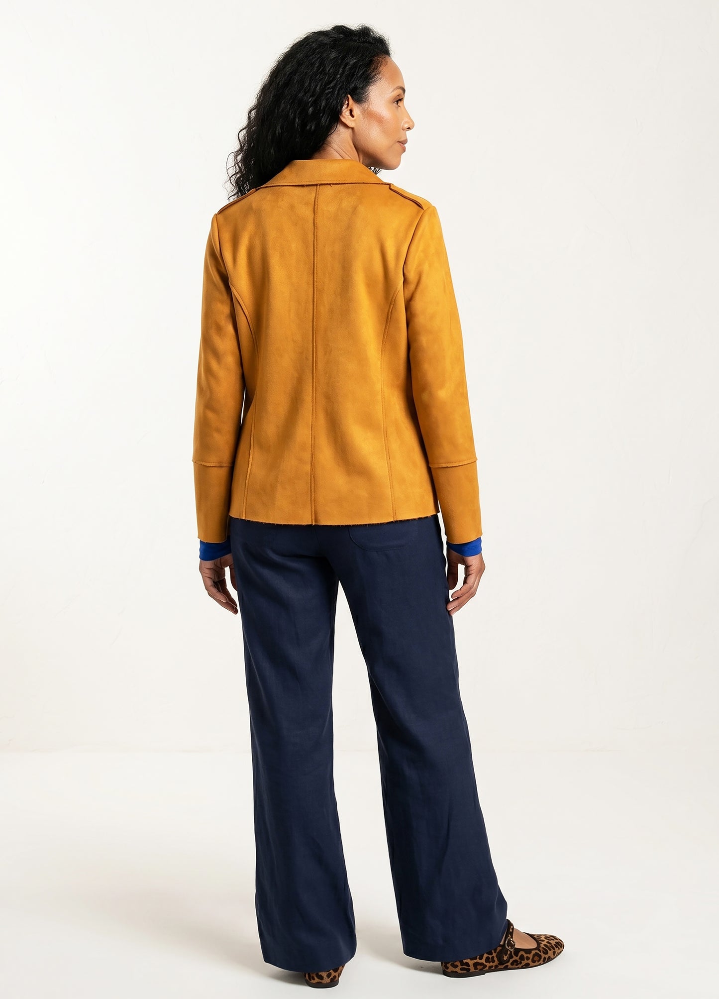 Ryleigh biker jacket in Marigold suede scuba