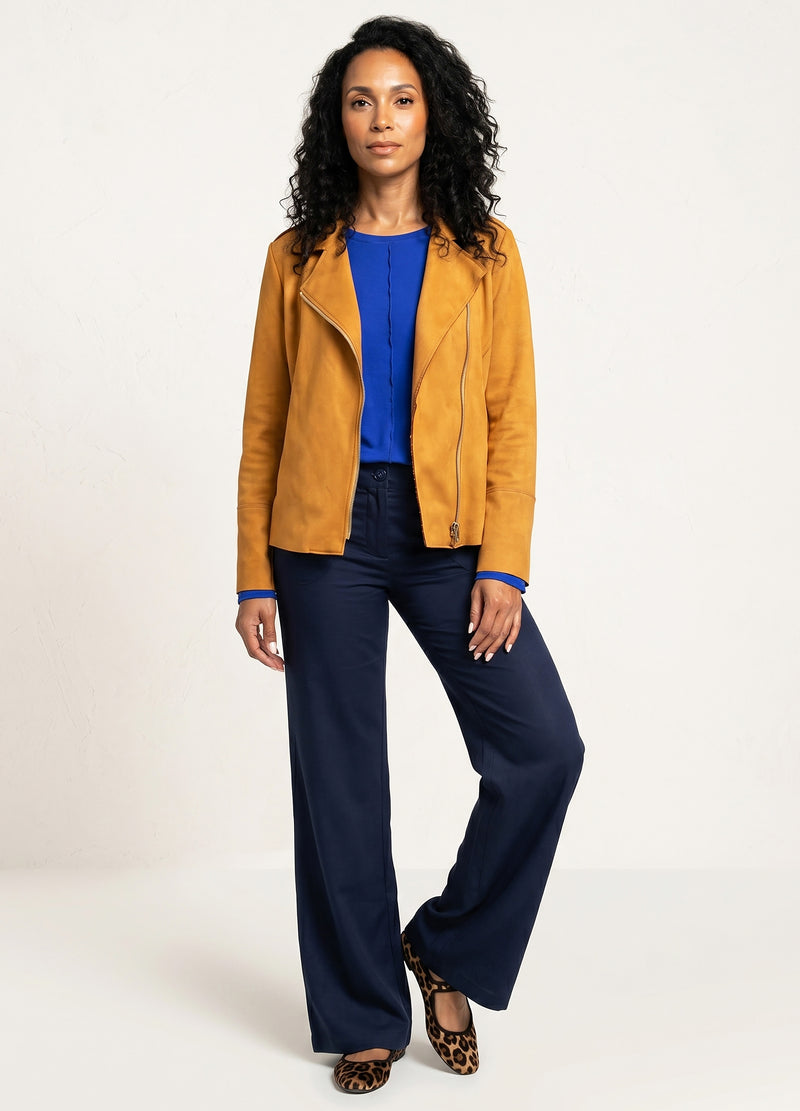 Ryleigh biker jacket in Marigold suede scuba