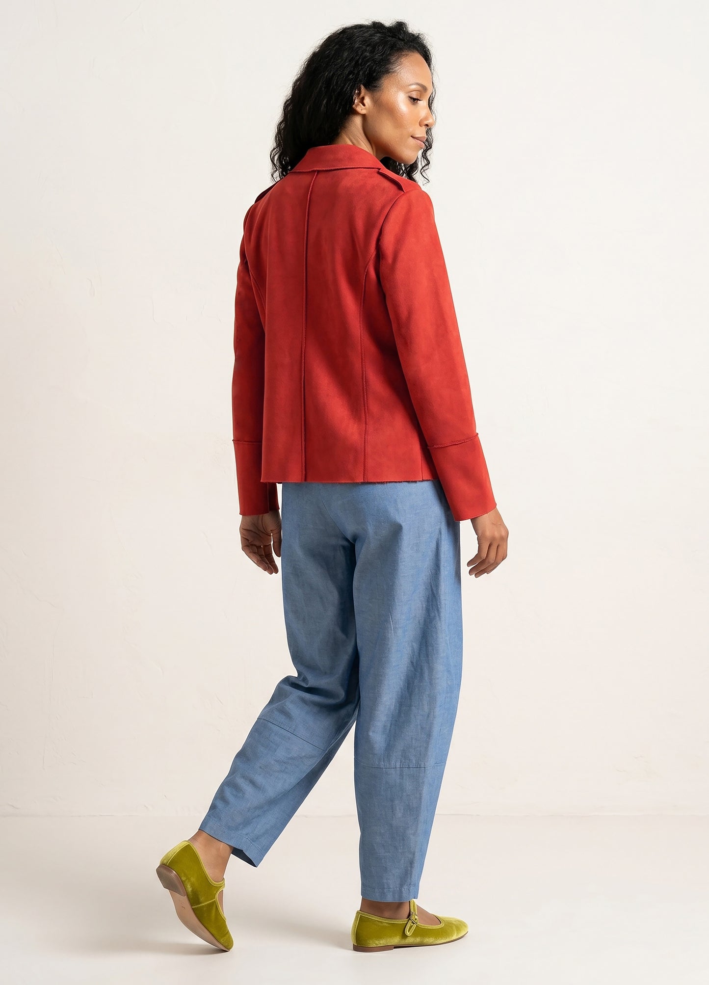 Ryleigh biker jacket in Persimmon suede scuba