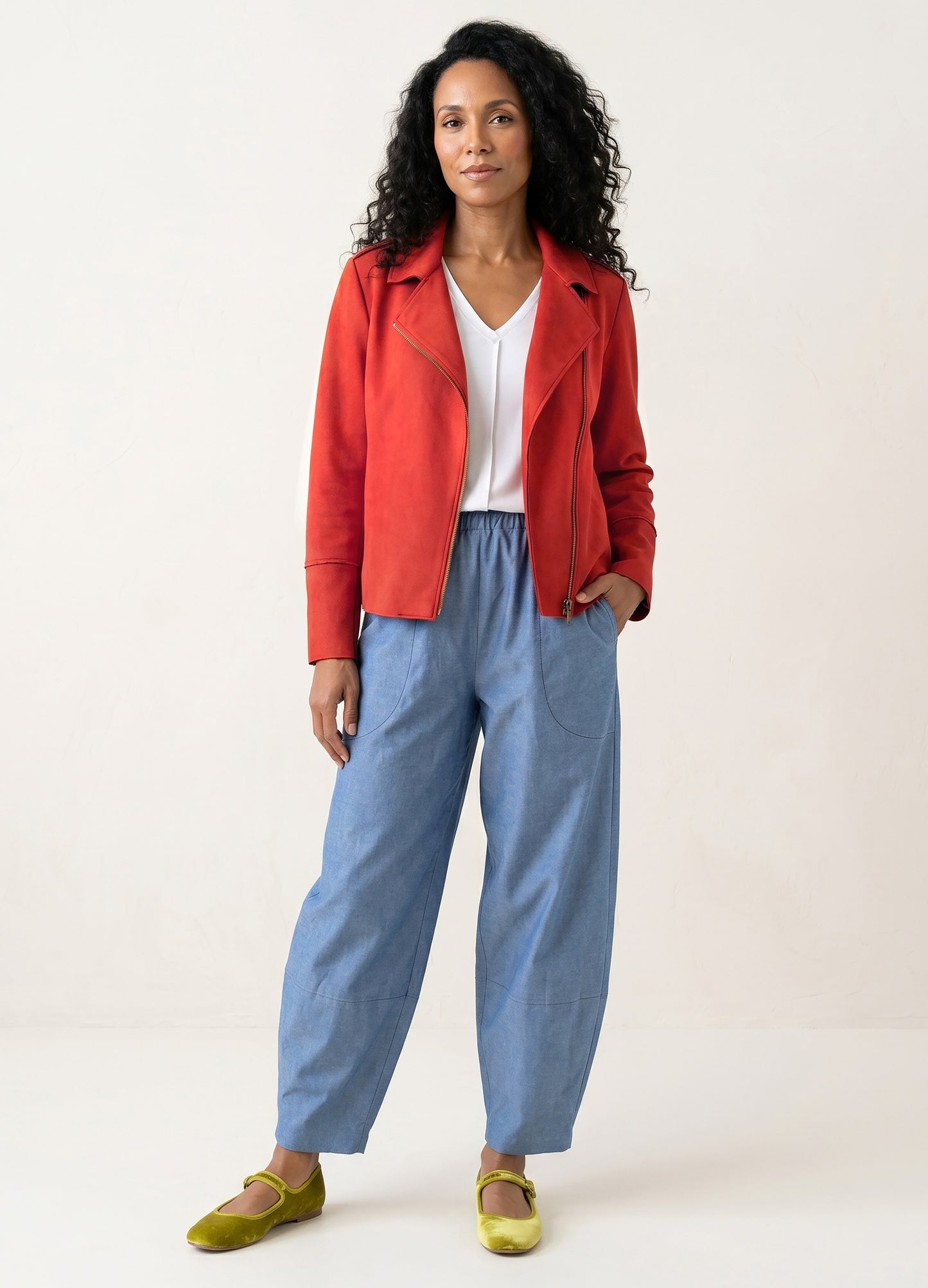 Ryleigh biker jacket in Persimmon suede scuba