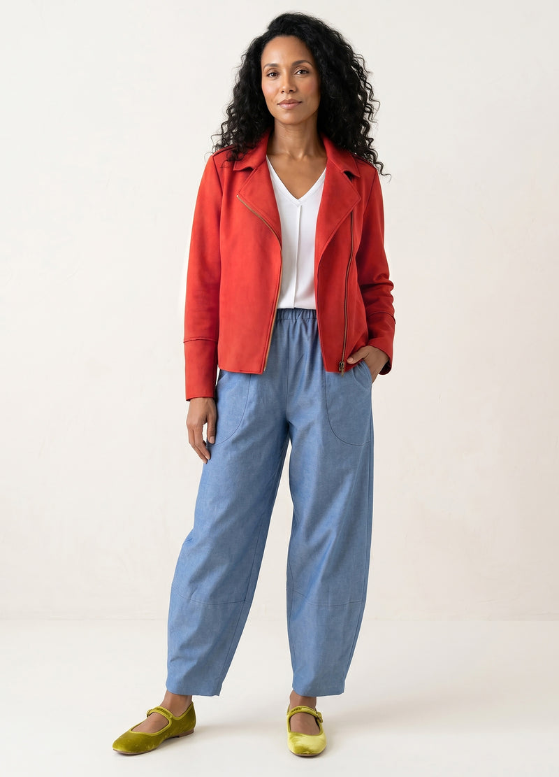 Ryleigh biker jacket in Persimmon suede scuba