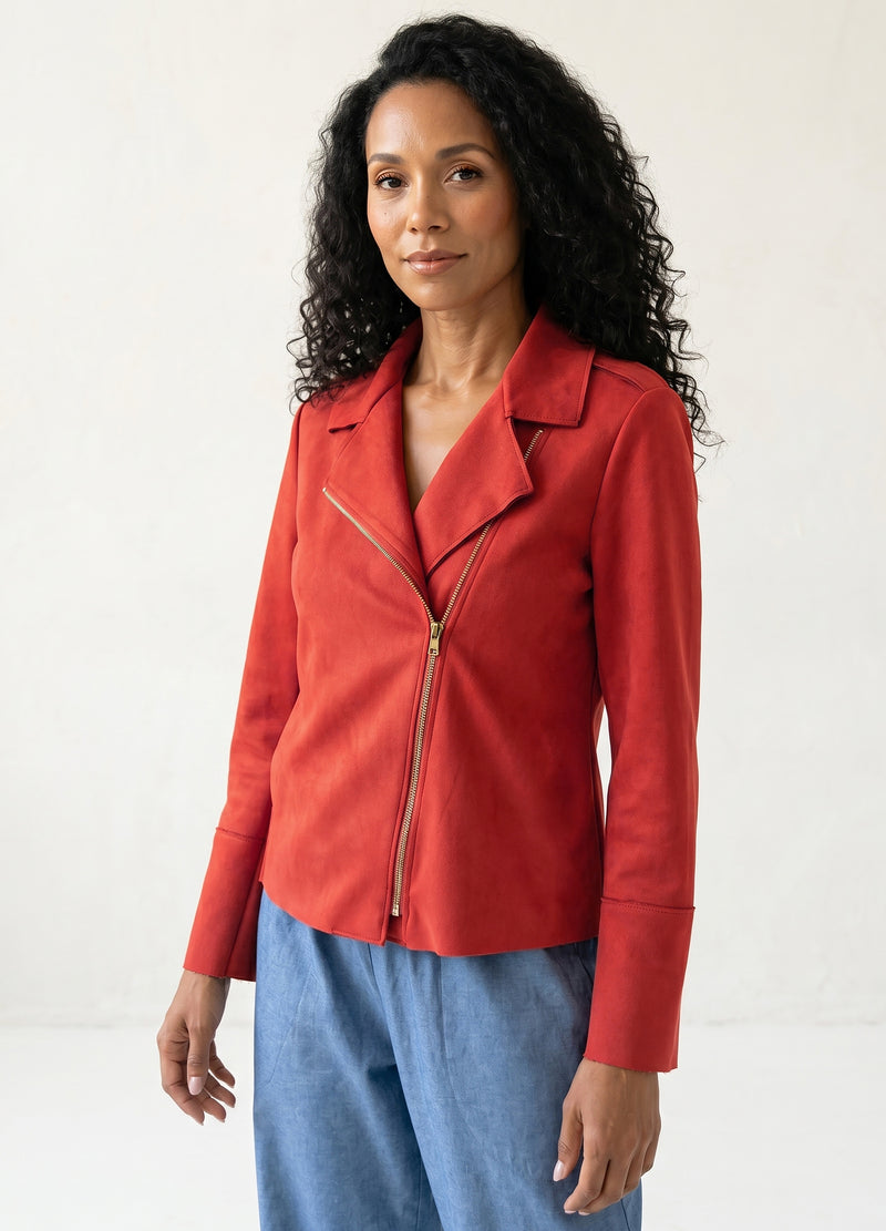 Ryleigh biker jacket in Persimmon suede scuba