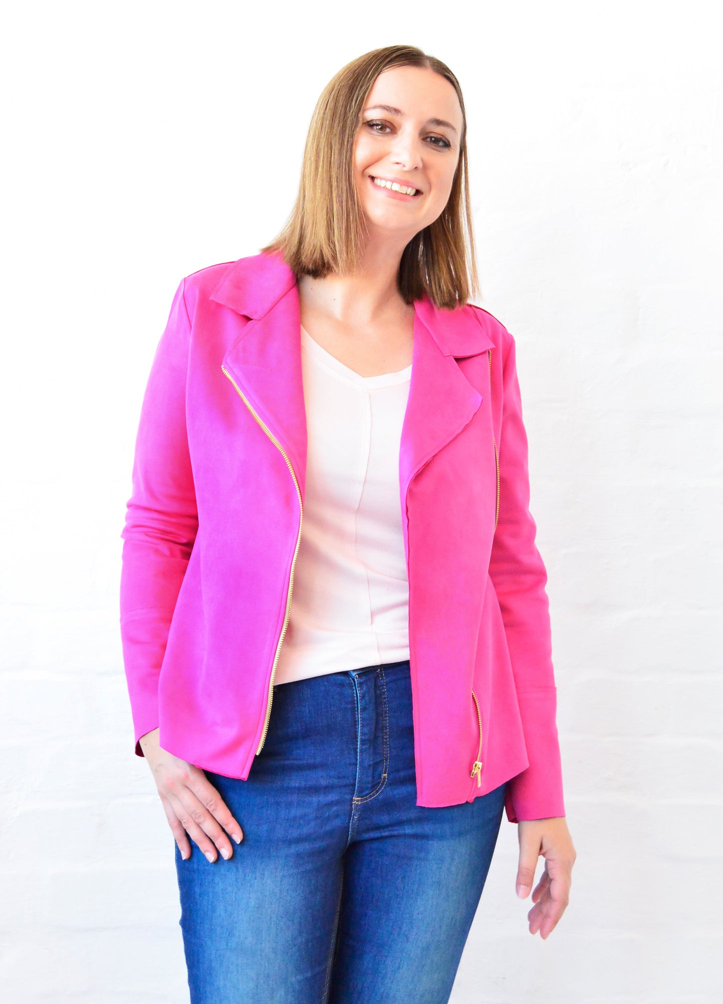 Ryleigh biker jacket in Raspberry