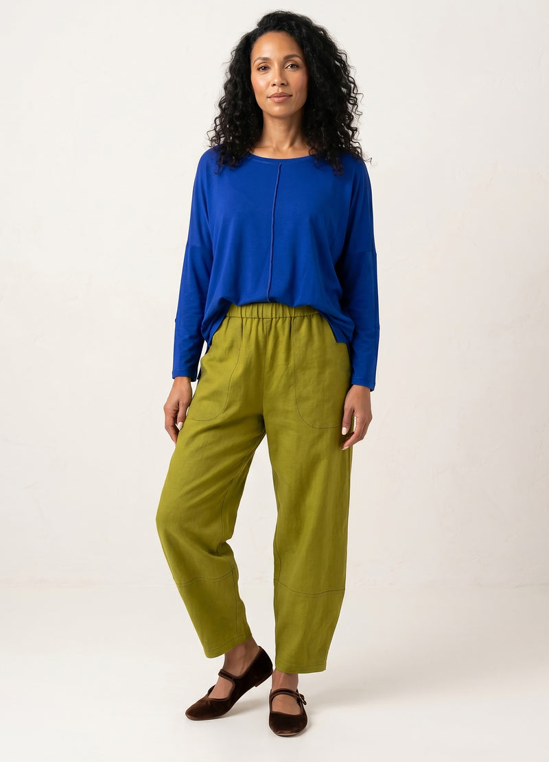 Sophie lantern trousers in Antique Moss linen blend