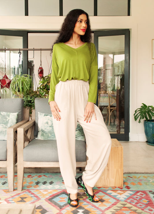 Sophie trousers in Sand linen blend