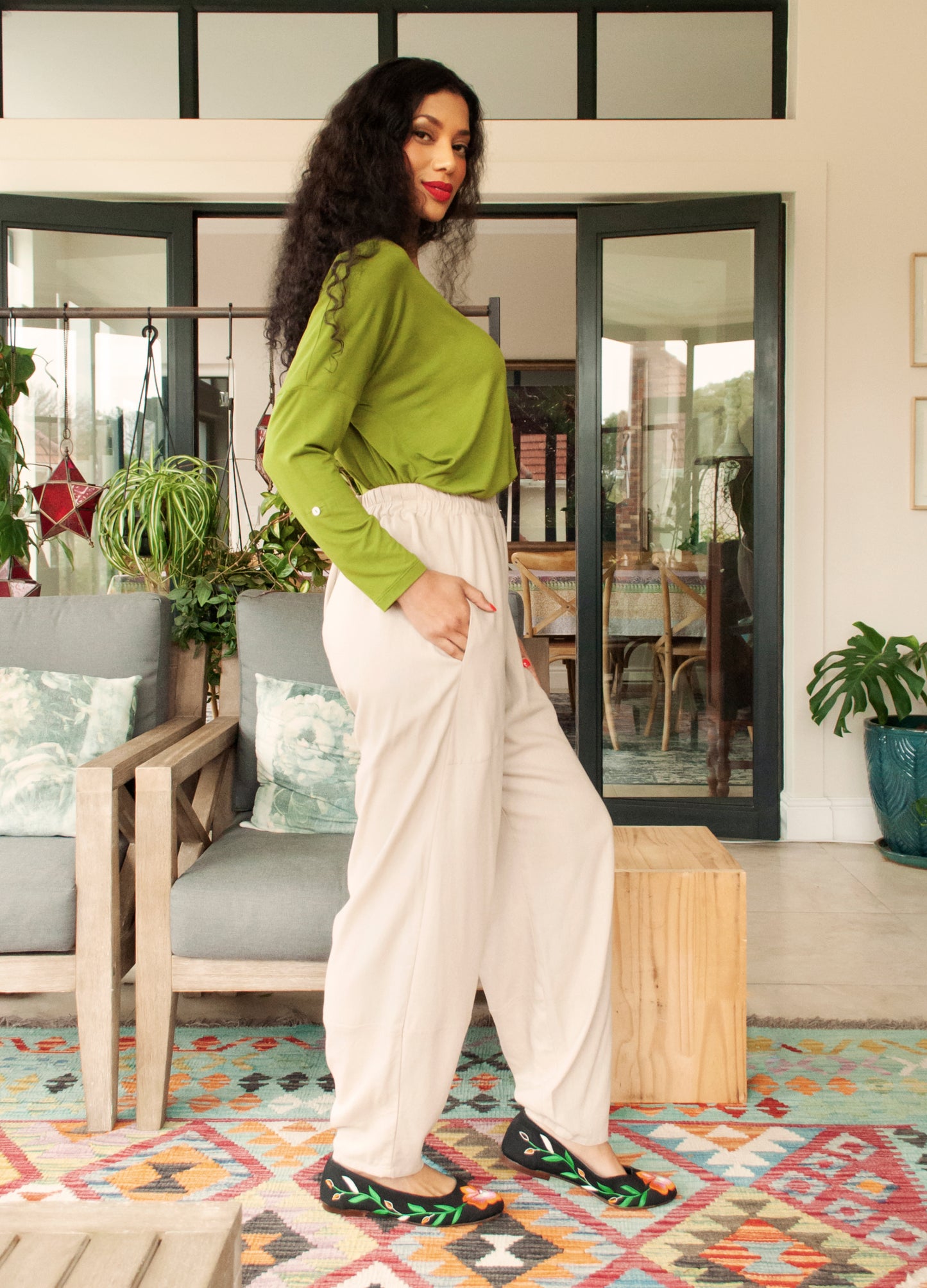 Sophie trousers in Sand linen blend