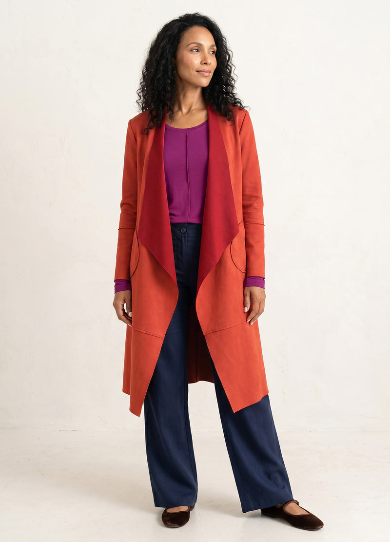 Stella cardigan in Persimmon suede scuba