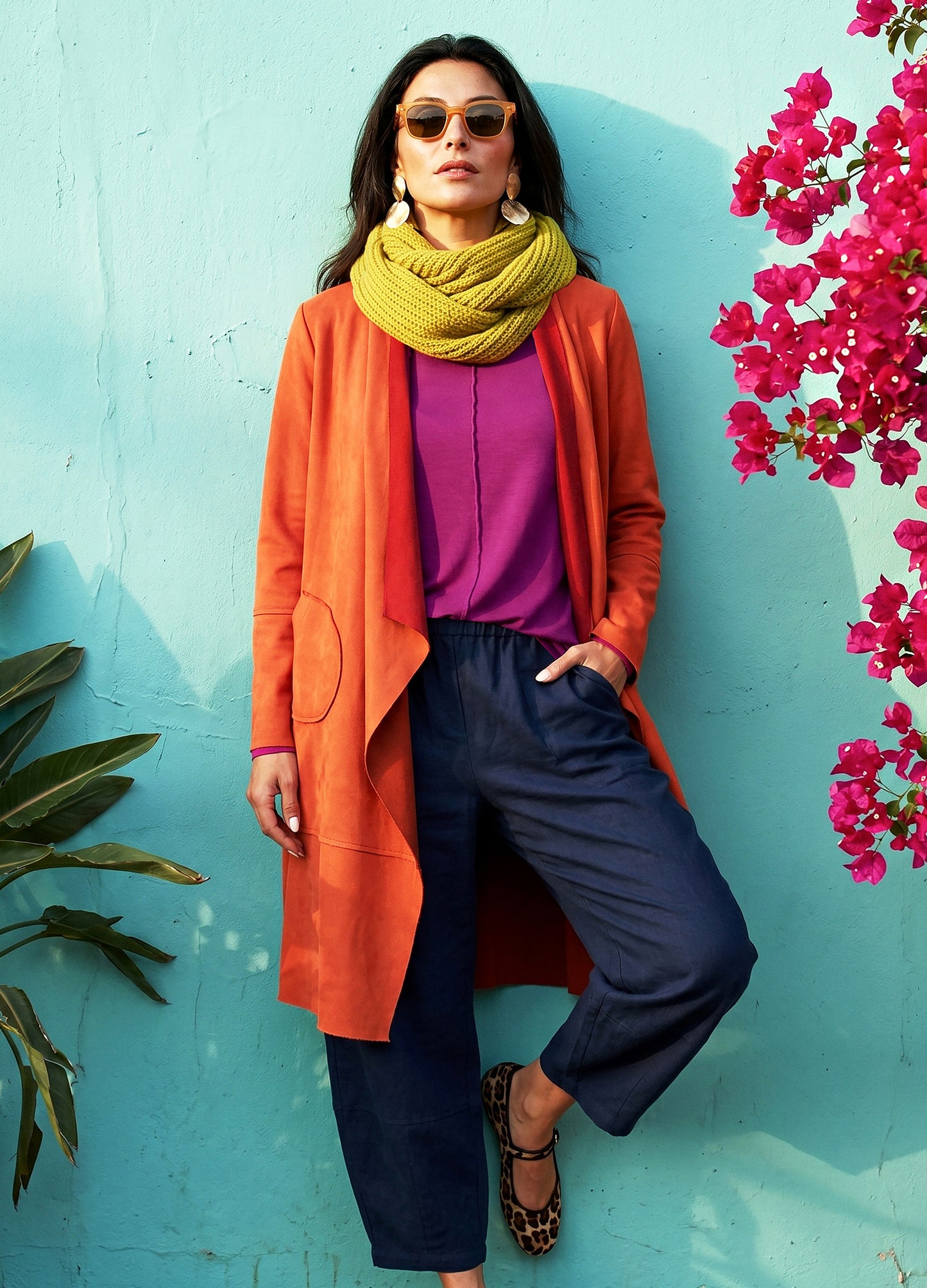 Stella cardigan in Persimmon suede scuba