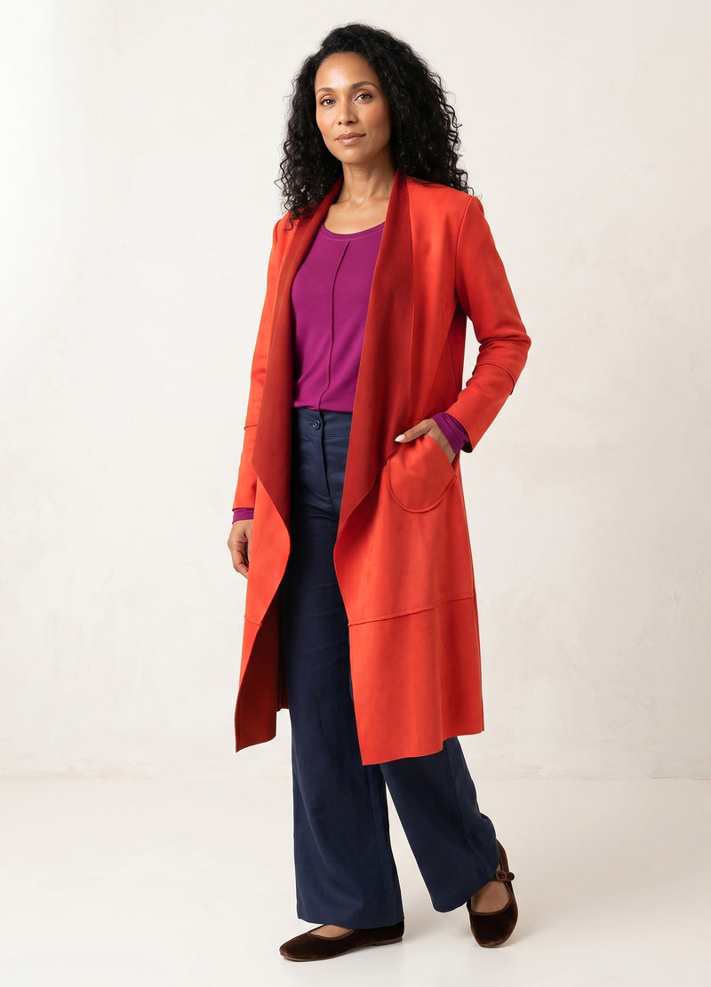 Stella cardigan in Persimmon suede scuba