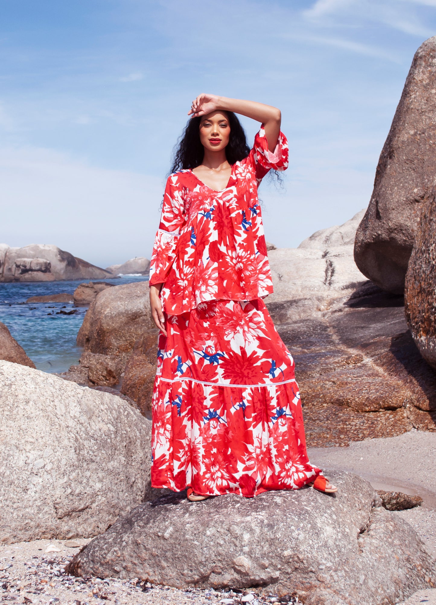 Frida maxi skirt in red Papavero print