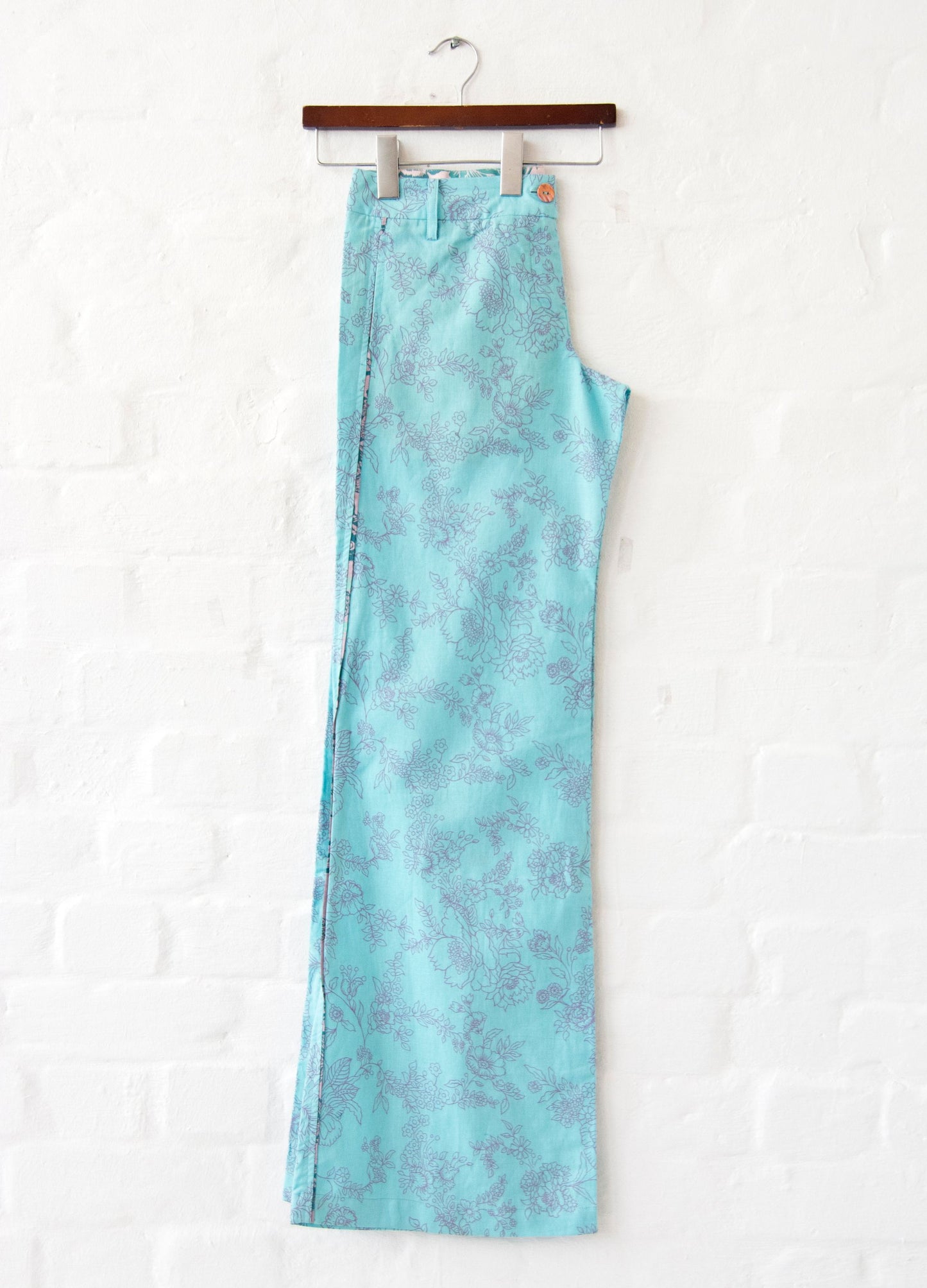 Poetry-in-motion Trousers in aqua Bombay Floral SIZE 32 LEFT