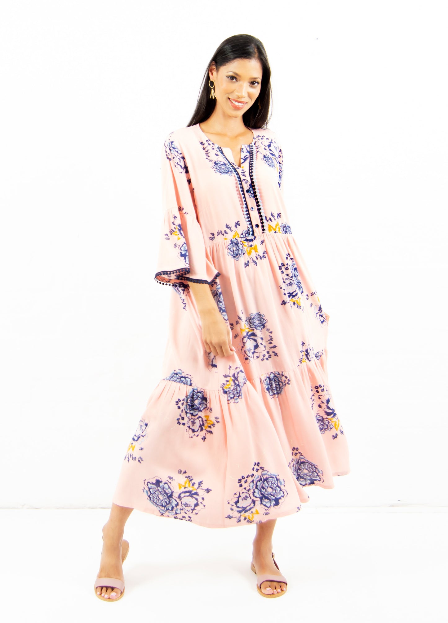 Florence tiered dress in blush Moonriver Floral print size 42