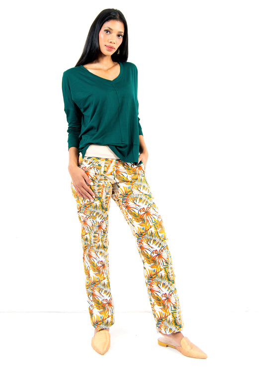 Inga pull-on cargo pants in caramel Maui Jungle print