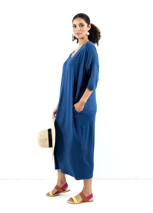 Isla cocoon dress in Indigo