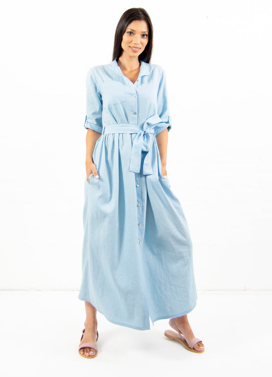 Lilianna maxi shirt dress in Sky Blue size 32