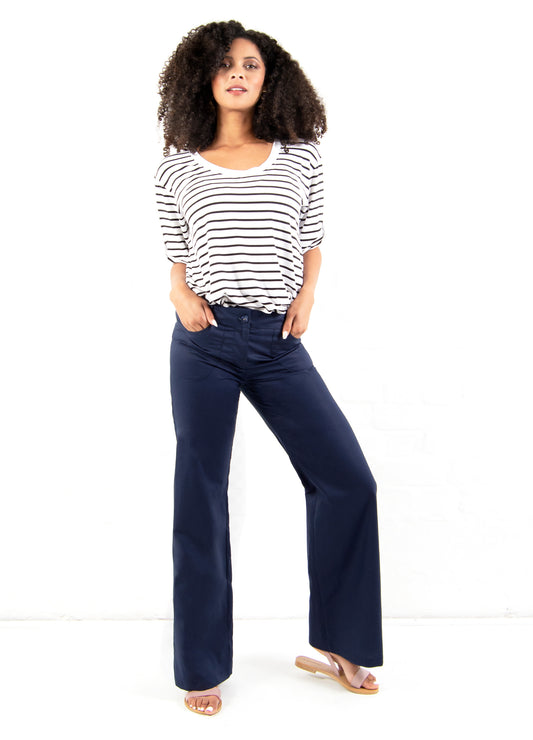 Lin Wide-Leg Trousers in Navy linen blend