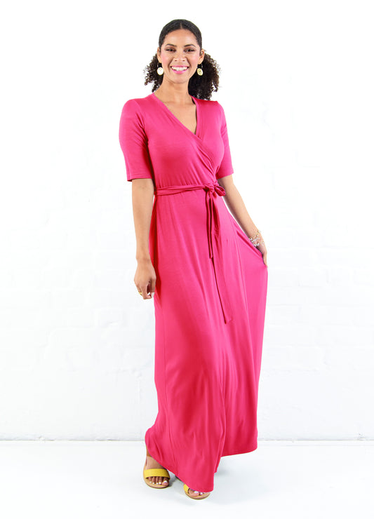 Magnolia maxi wrap dress in Cerise