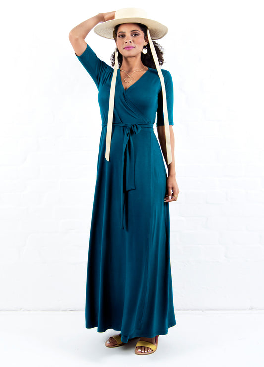 Magnolia Maxi Wrap Dress in Pacific Blue