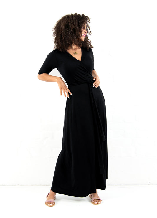 Magnolia Maxi Wrap Dress in black