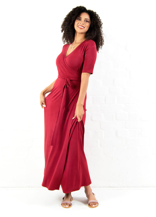 Magnolia maxi wrap dress in Cranberry