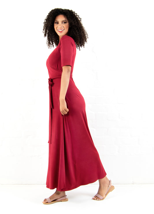 Magnolia maxi wrap dress in Cranberry
