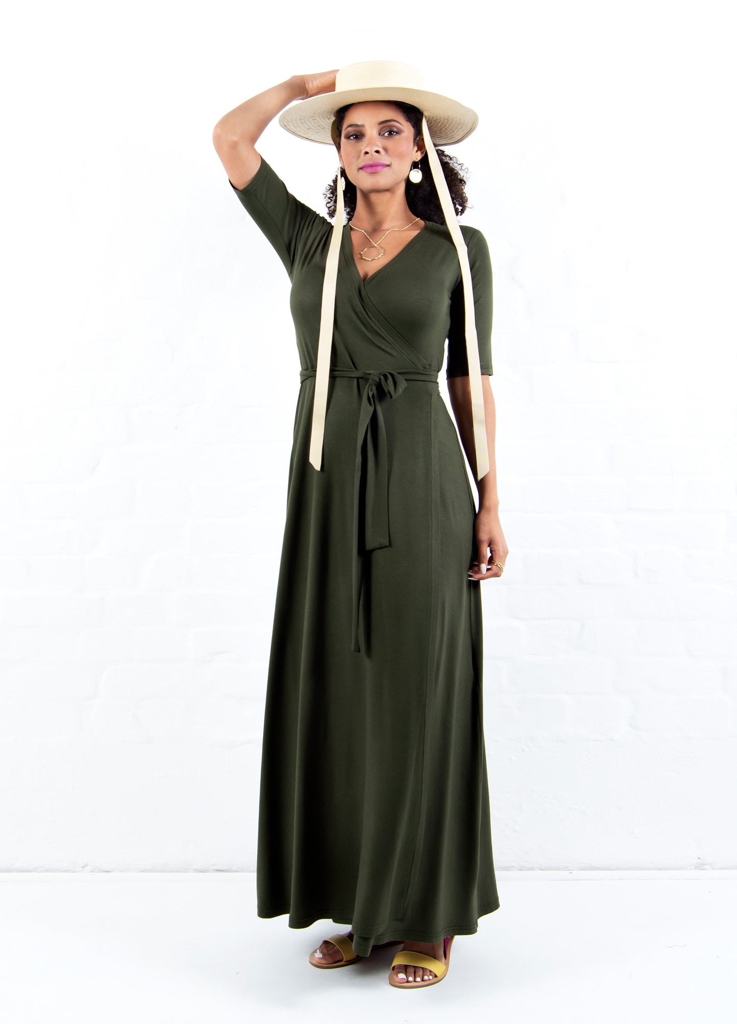 Magnolia maxi wrap dress in Military