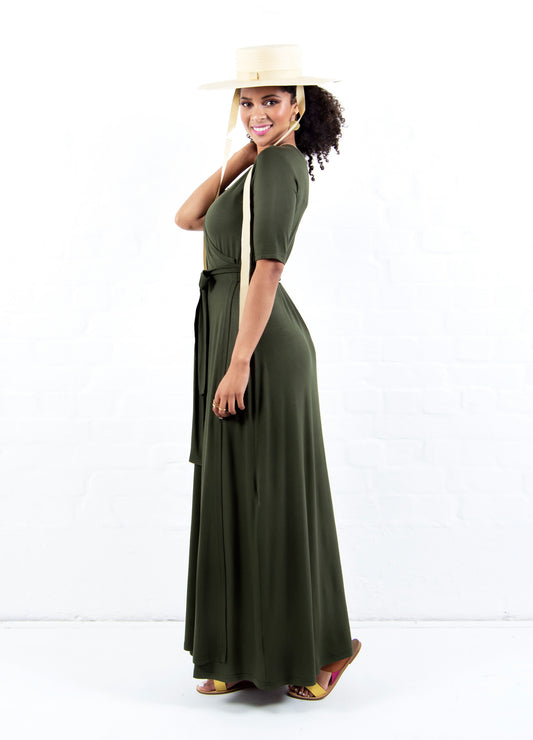 Magnolia maxi wrap dress in Military