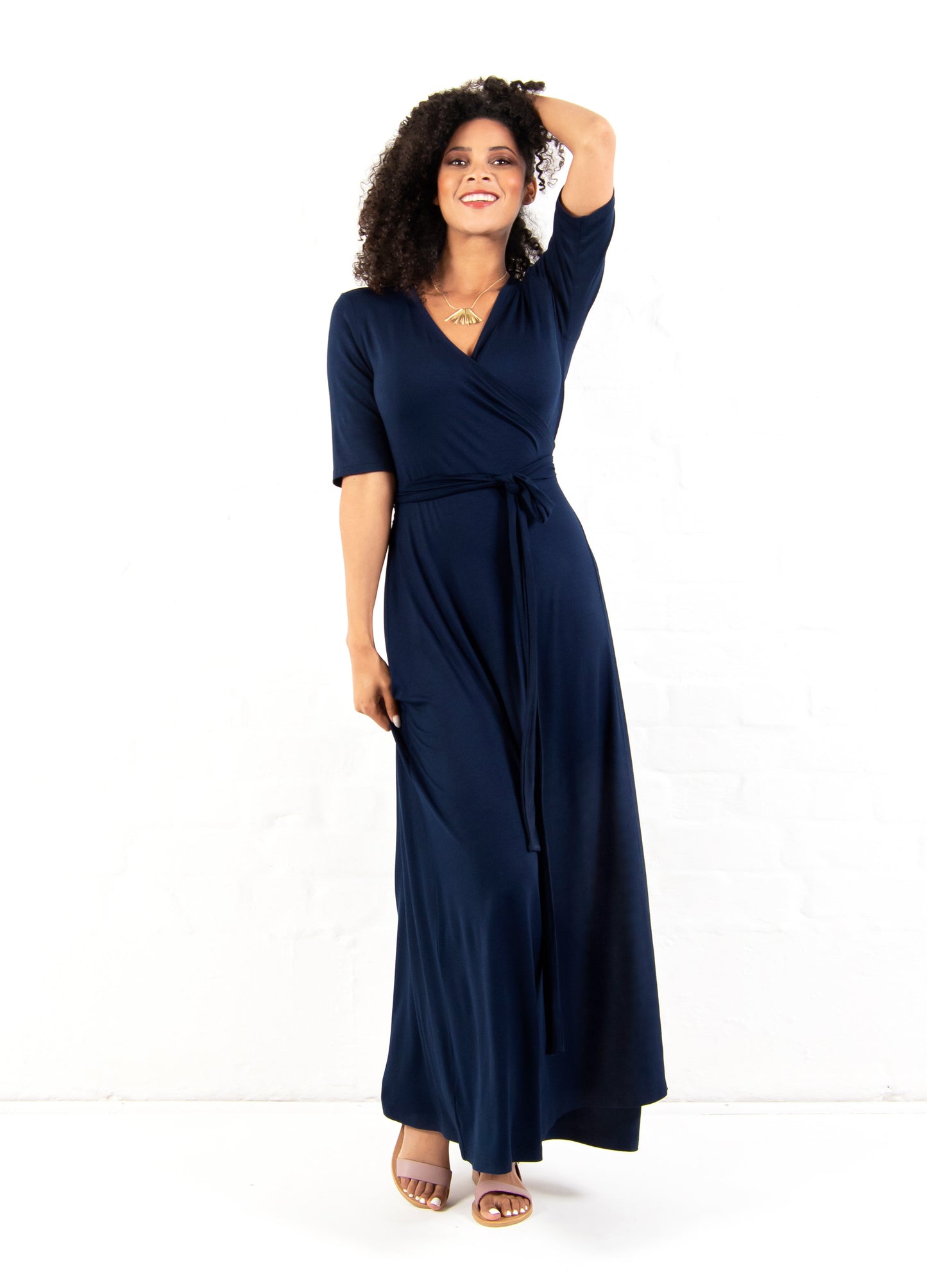 Magnolia maxi wrap dress in Navy