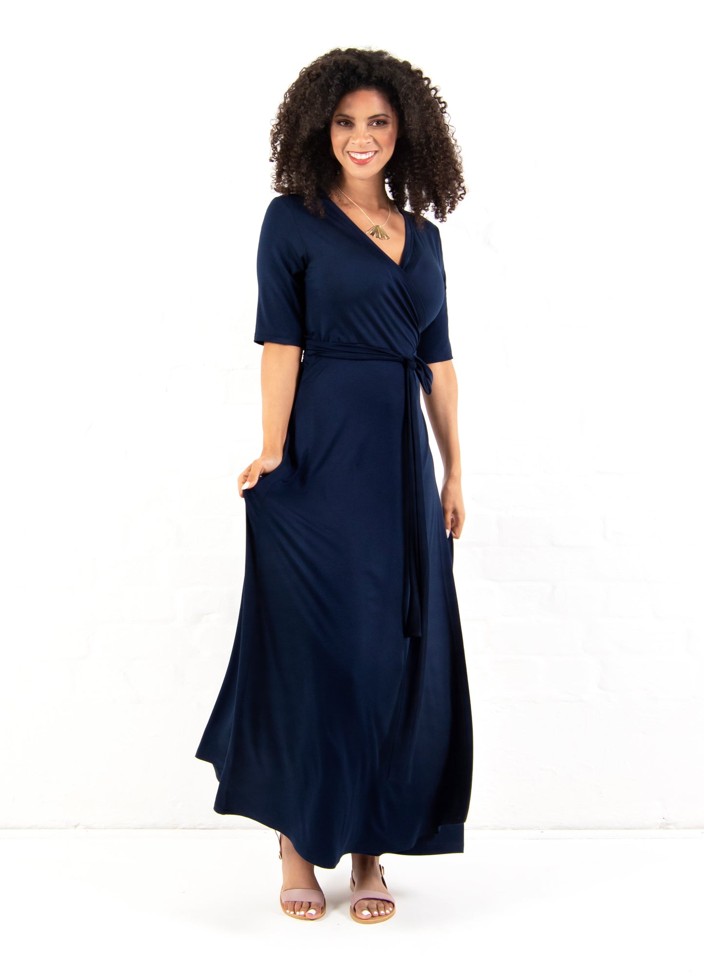 Magnolia maxi wrap dress in Navy