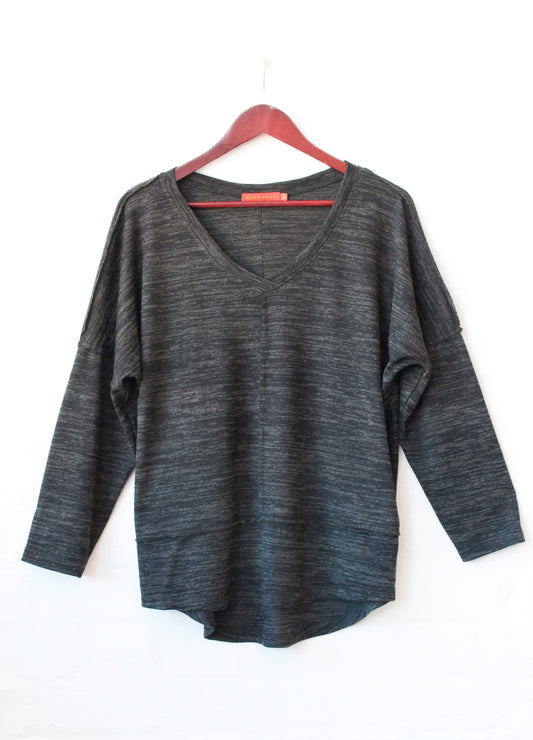 Mia Box Pullover in Charcoal melange cut & sew knit