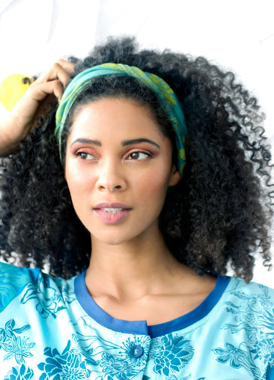 Mika twist headband in navy Bombay Floral print