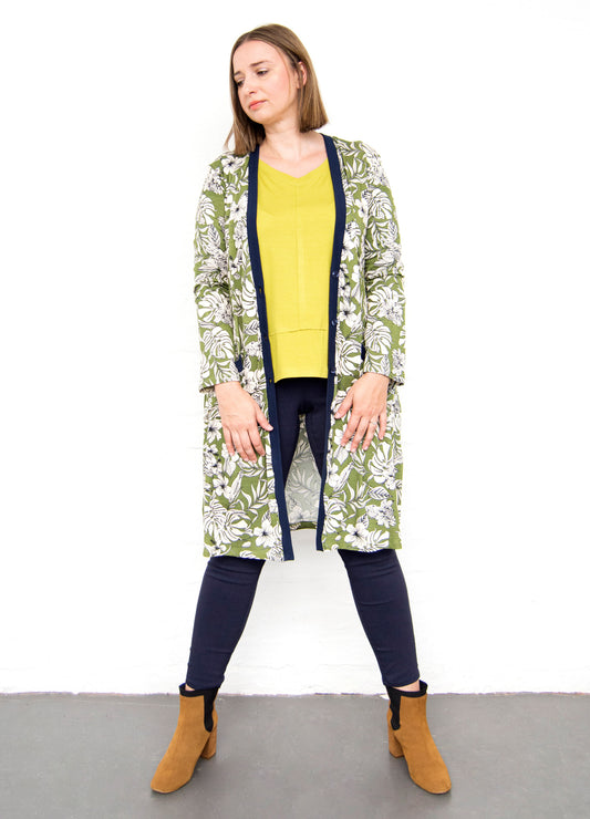Nicolette Cardigan in olive Carolina Floral