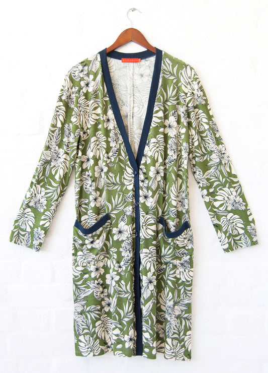 Nicolette Cardigan in olive Carolina Floral