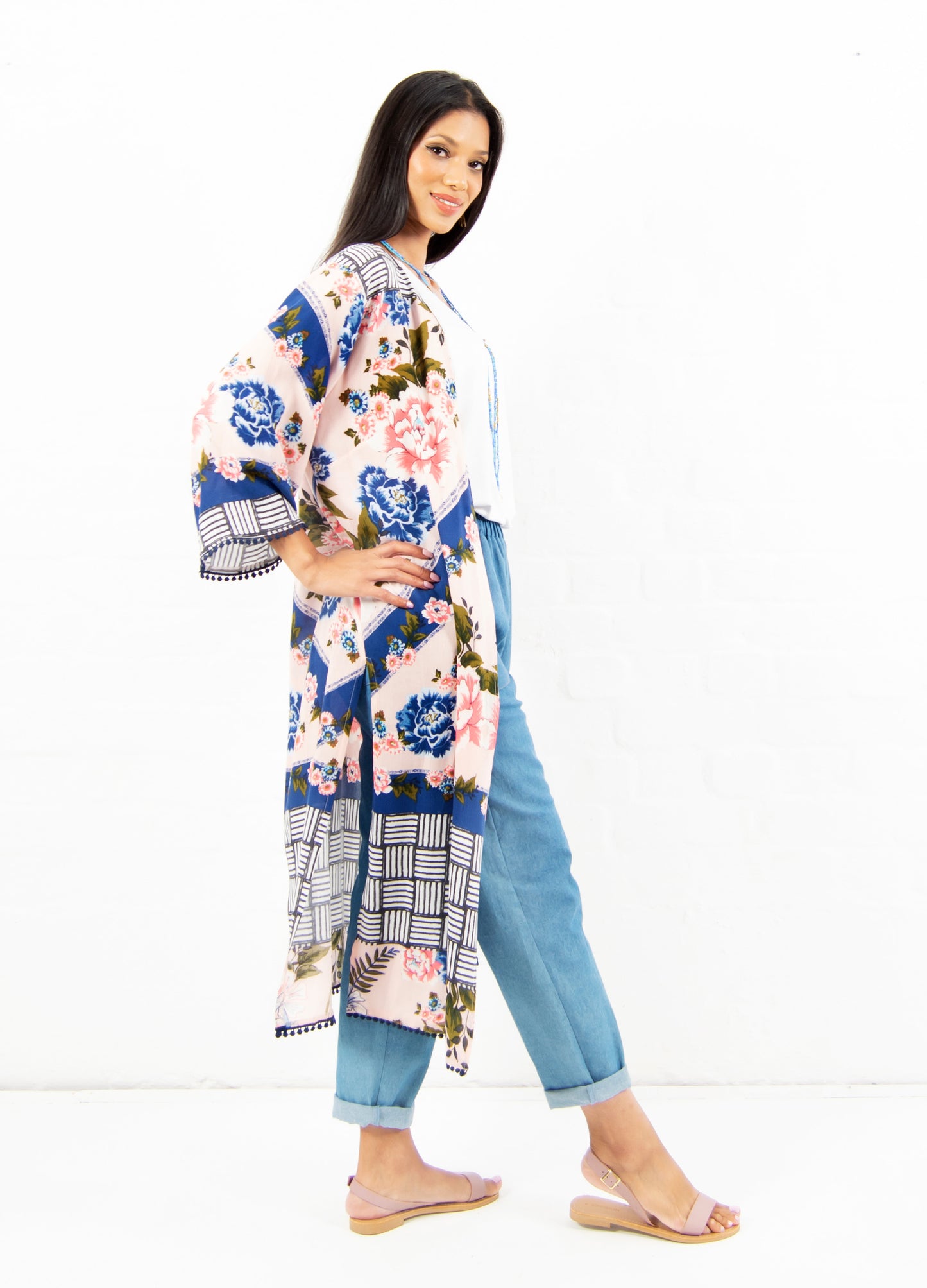 Nova soft kimono jacket in blush Olà Scarf print