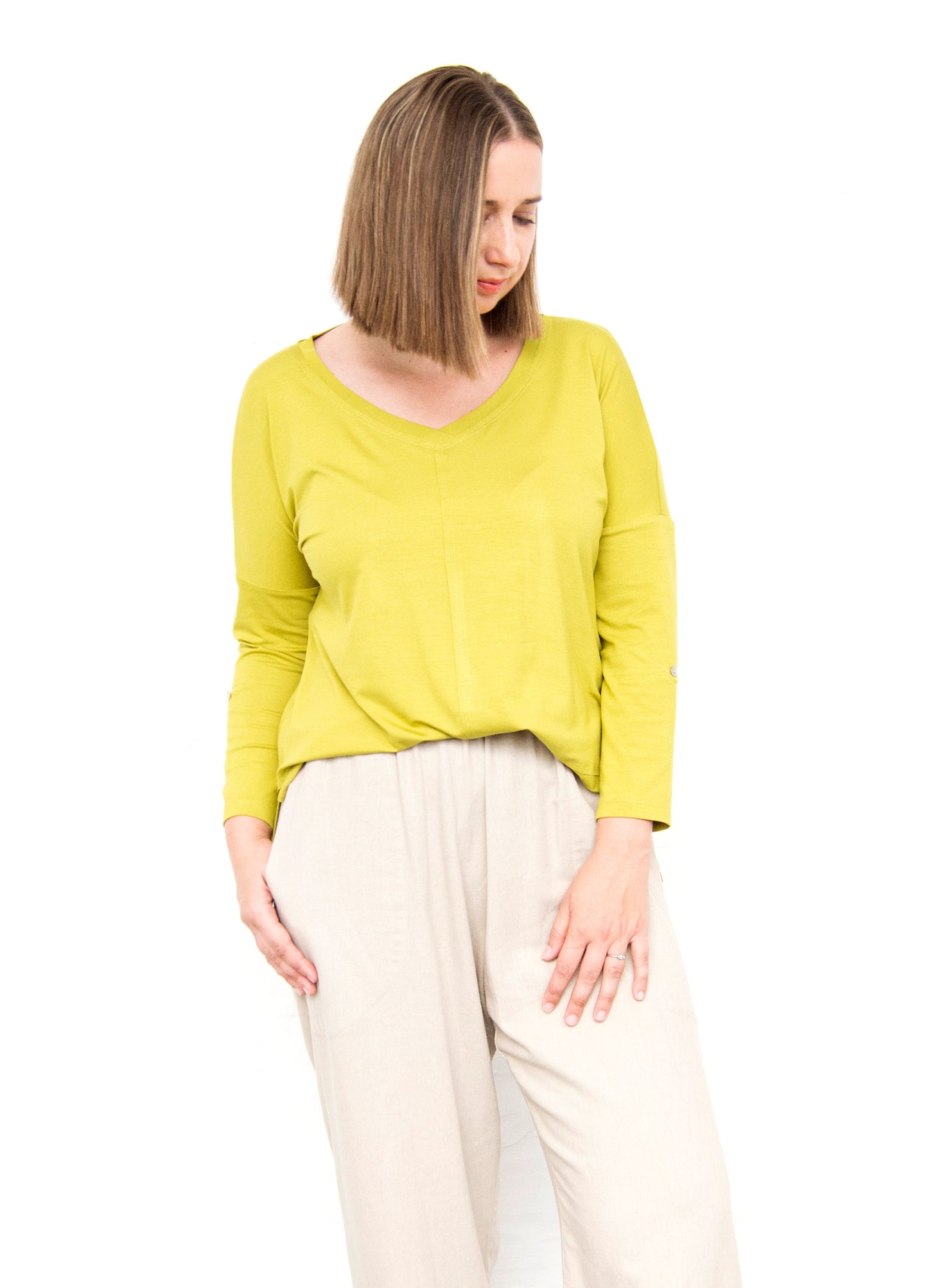 Scarlet  box pullover in Chartreuse
