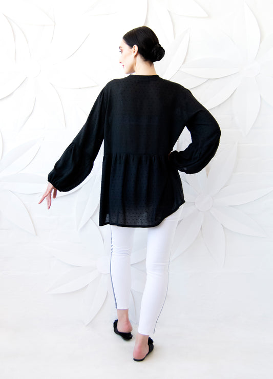 Sadie blouse in black Spot Dobby