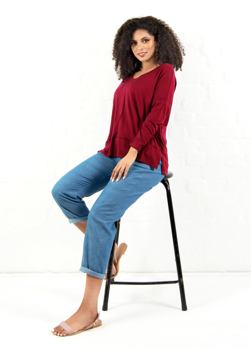 Scarlet  Box Pullover in Cranberry