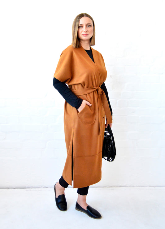 Silvana sleeveless Coat in Caramel melton