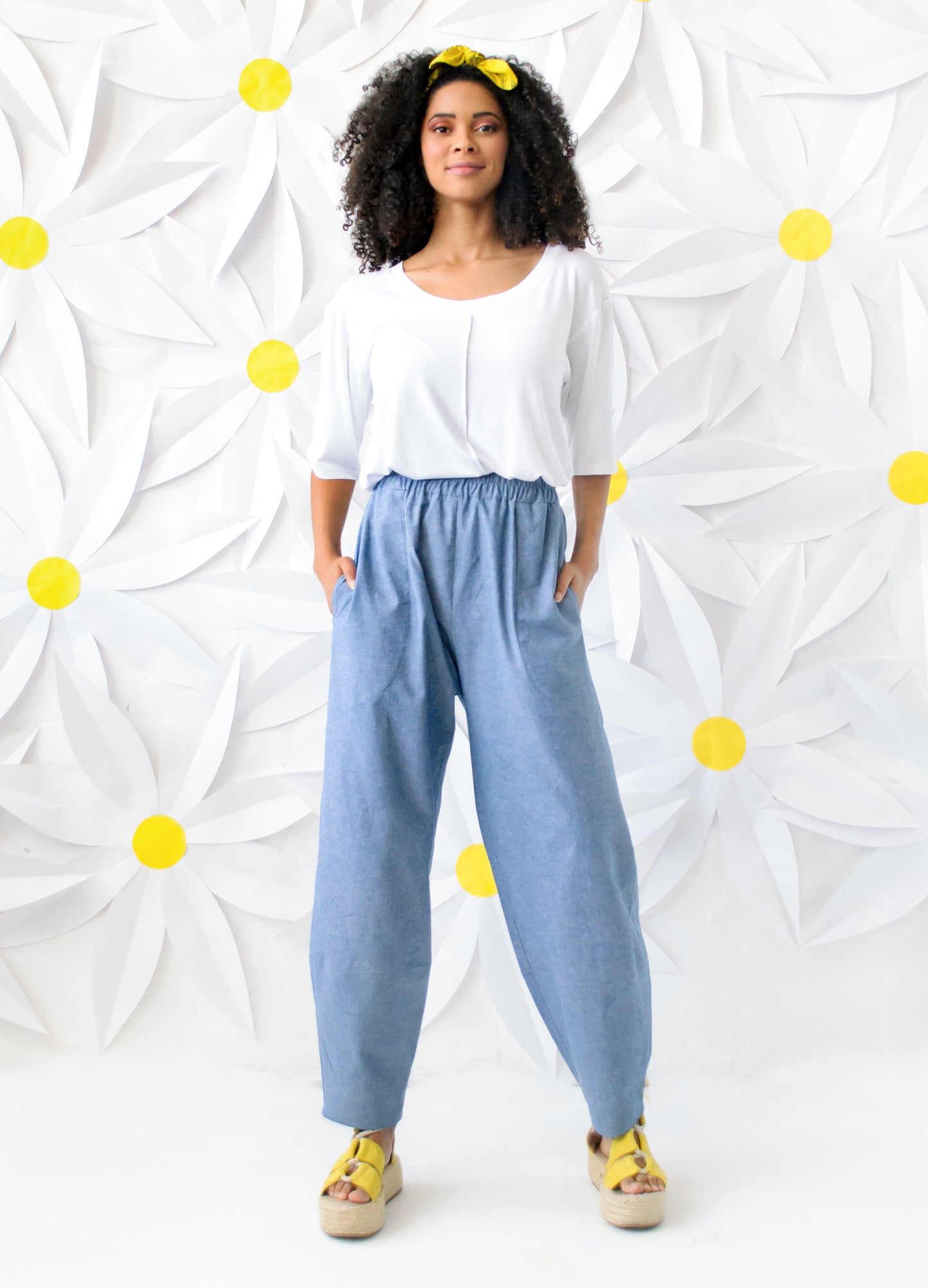 Sophie Lantern Trousers in Chambray Denim Blue
