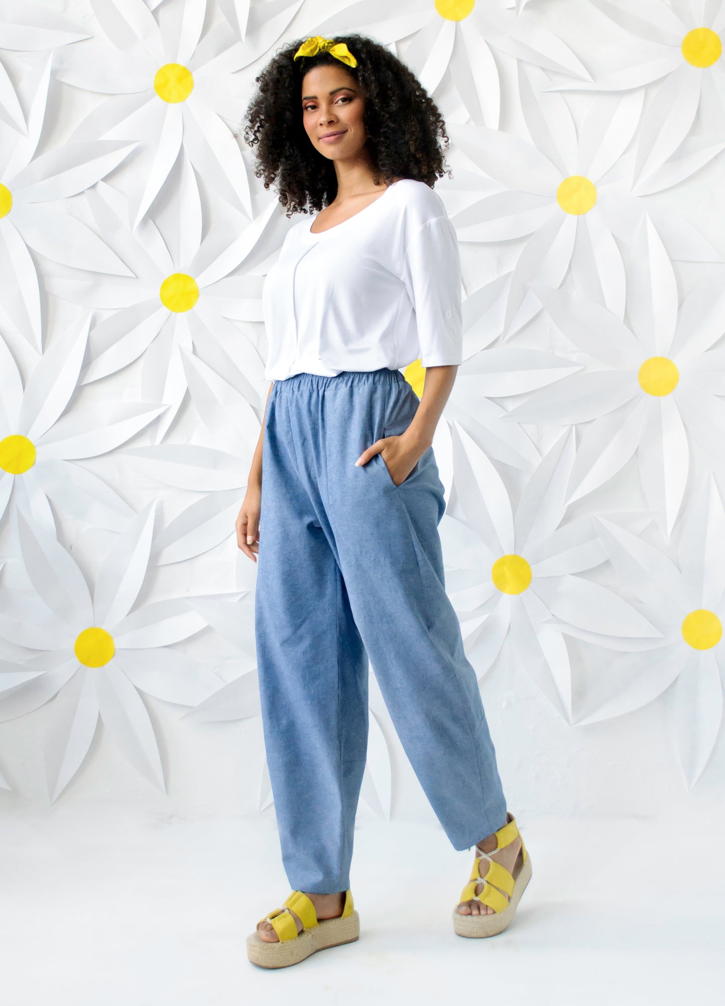 Sophie Lantern Trousers in Chambray Denim Blue
