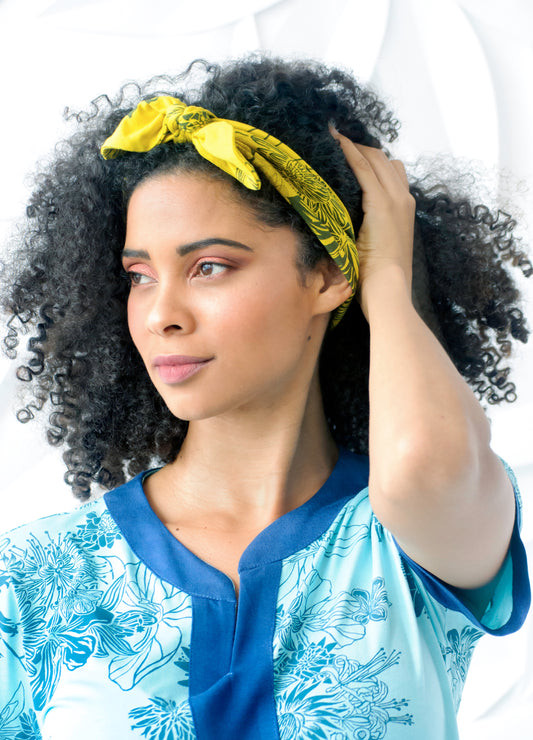 Juno tie headband in green Tropics  print